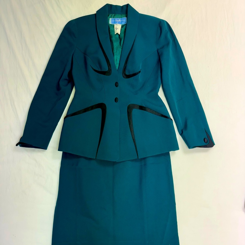 Vintage Thierry Mugler Green/Black Skirt Suit FR 42